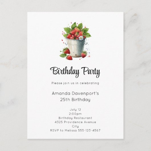 Erdbeeren am Geburtstag eines Eisers Einladungspostkarte (Vorderseite)