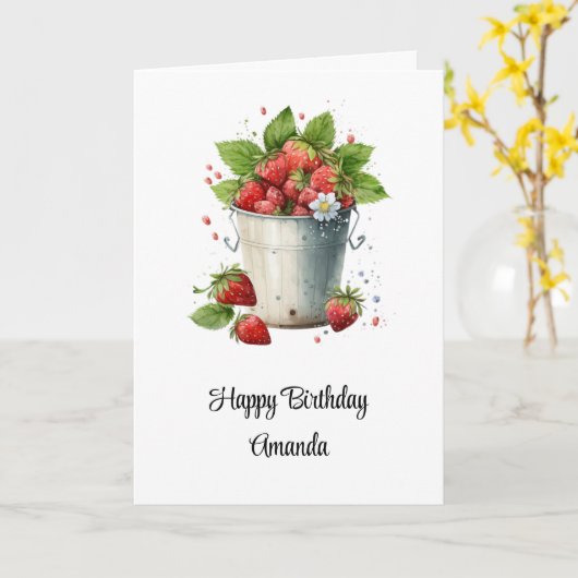 Erdbeeren am Geburtstag eines Eisers Karte (Gelbe Blume)