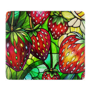Erdbeeren an der Rebe Glas Schneidbrett Schneidebrett