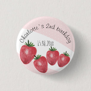 Erdbeeren Aquarell Handgemalt auf Rosafarben Button