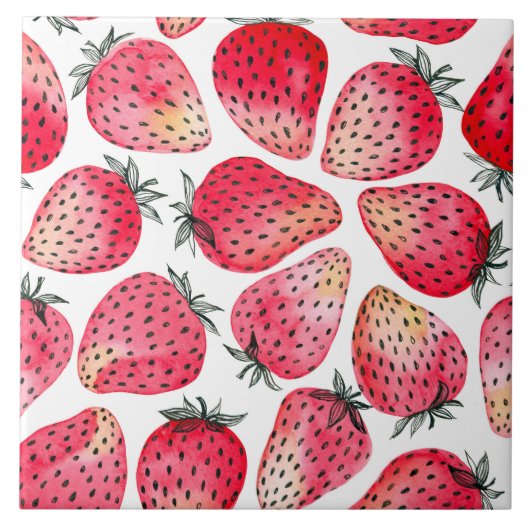 Erdbeeren, Aquarell und Tinte Fliese (Vorderseite)