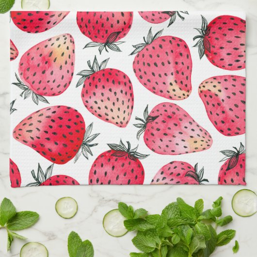 Erdbeeren, Aquarell und Tinte Geschirrtuch (Gefaltet)