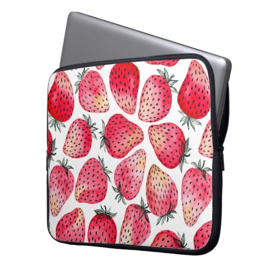 Erdbeeren, Aquarell und Tinte Laptopschutzhülle (Vorderseite Links)