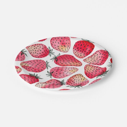 Erdbeeren, Aquarell und Tinte Pappteller (Schrägansicht)