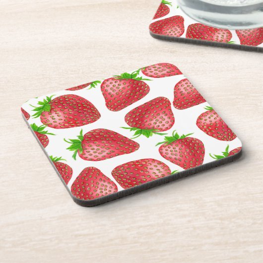 Erdbeeren-Aquarellmuster Getränkeuntersetzer (Linke Seite)