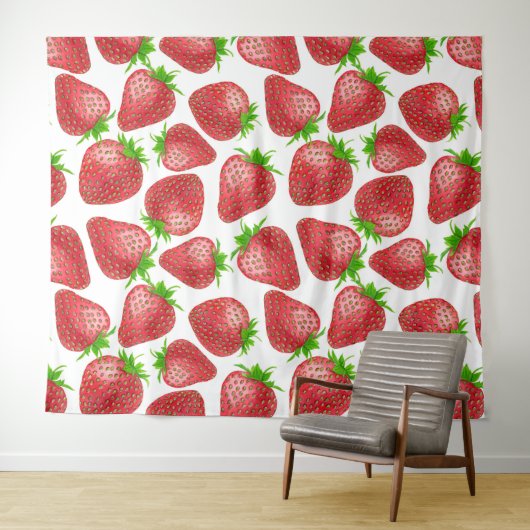 Erdbeeren-Aquarellmuster Wandteppich (Beispiel (Horizontal))
