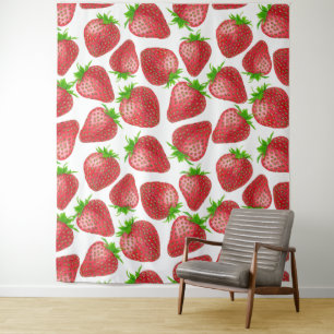 Erdbeeren-Aquarellmuster Wandteppich