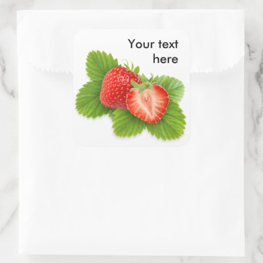 Erdbeeren auf Blätter Quadratischer Aufkleber (Tasche)