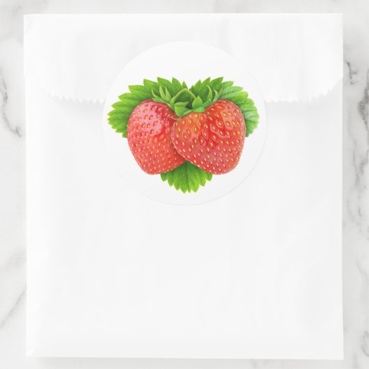 Erdbeeren auf Blättern Runder Aufkleber (Tasche)