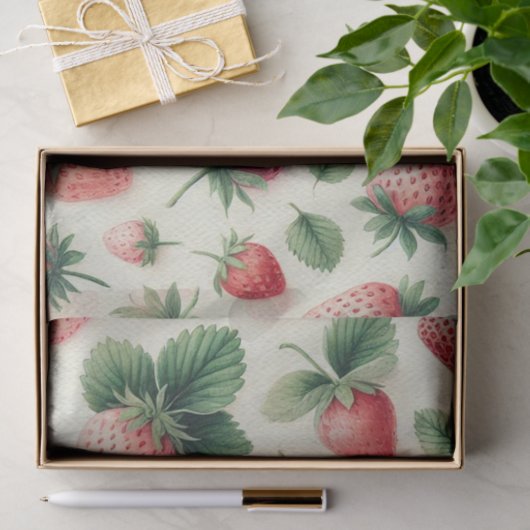 Erdbeeren auf Cremefarbenbeeren Seidenpapier (Geschenk)