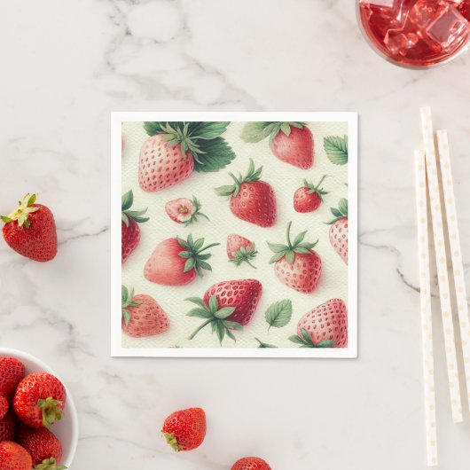 Erdbeeren auf Cremefarbenbeeren Serviette (Beispiel)