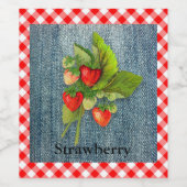 Erdbeeren auf Denim und Gingham Look Background Weinetikett (Einzelnes Label)