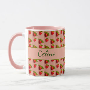 Erdbeeren auf einem rosa Hintergrund in Stoffoptik Tasse