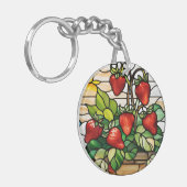 Erdbeeren auf festem Glas Schlüsselanhänger (Vorderseite links)
