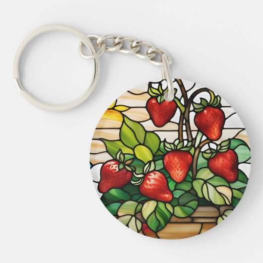 Erdbeeren auf festem Glas Schlüsselanhänger (Vorderseite)