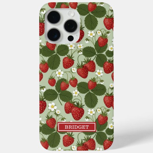 Erdbeeren auf grünem Monogramm Case-Mate iPhone Hülle (Rückseite)