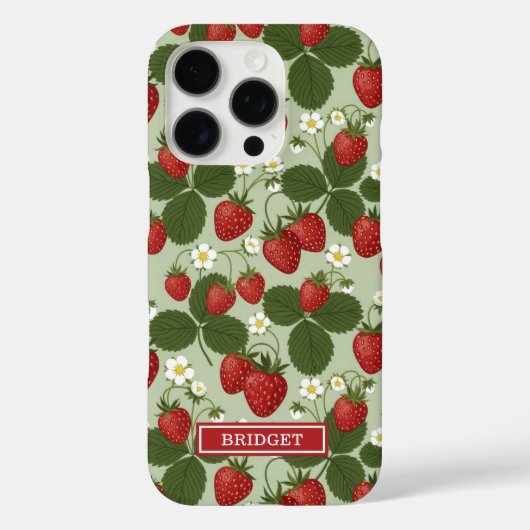 Erdbeeren auf grünem Monogramm Case-Mate iPhone Hülle (Rückseite)