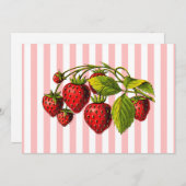 Erdbeeren auf rosa und weiße Streifen Einladung (Vorne/Hinten)