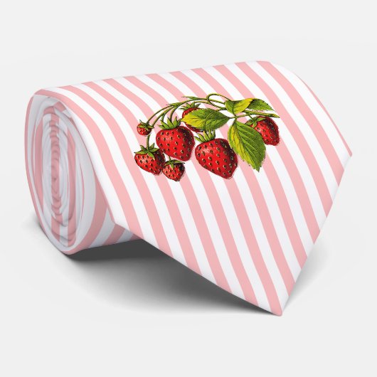 Erdbeeren auf rosa und weiße Streifen Krawatte (Gerollt)