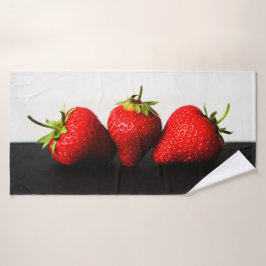 Erdbeeren auf Weiß über Schwarz btcna Badhandtuch Set
