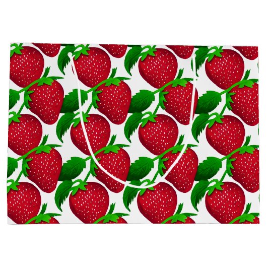 Erdbeeren auf weißem Grundmuster Große Geschenktüte (Rückseite)