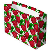 Erdbeeren auf weißem Grundmuster Große Geschenktüte (Rückseite Schrägansicht)