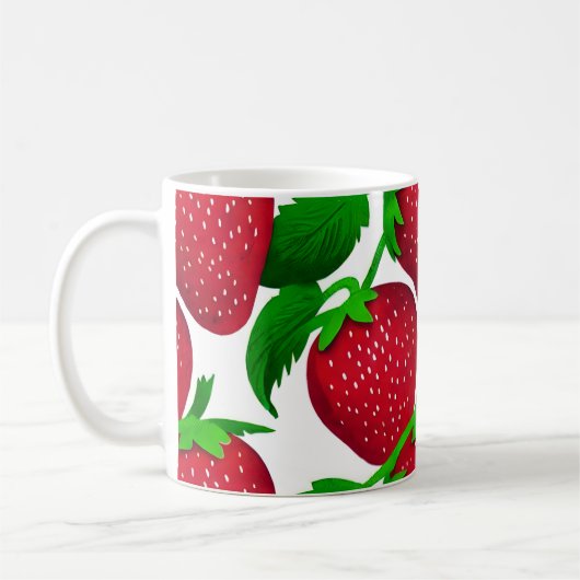 Erdbeeren auf weißem Grundmuster Kaffeetasse (Links)