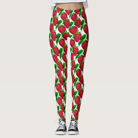 Erdbeeren auf weißem Grundmuster Leggings (Vorderseite)