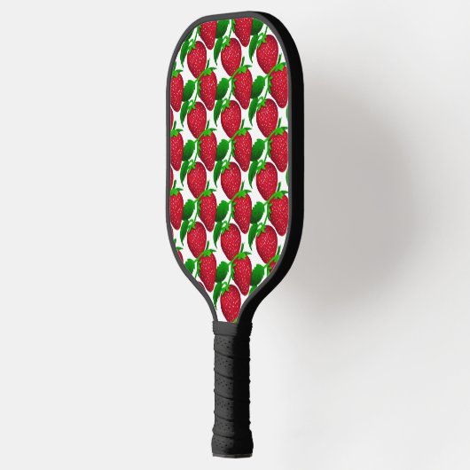 Erdbeeren auf weißem Grundmuster Pickleball Schläger (Links)