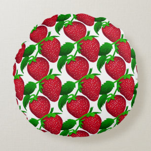 Erdbeeren auf weißem Grundmuster Rundes Kissen