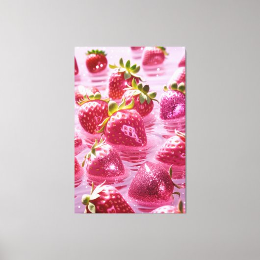 Erdbeeren aus Glitzer Stretched Canvas Print Leinwanddruck (Vorderseite)