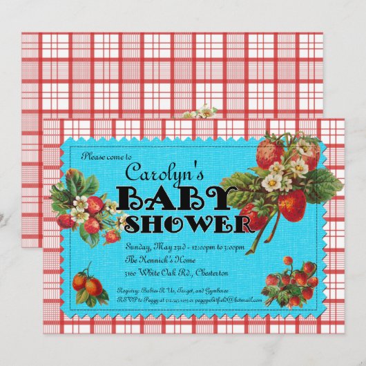 Erdbeeren Babydusche Einladung (Vorne/Hinten)