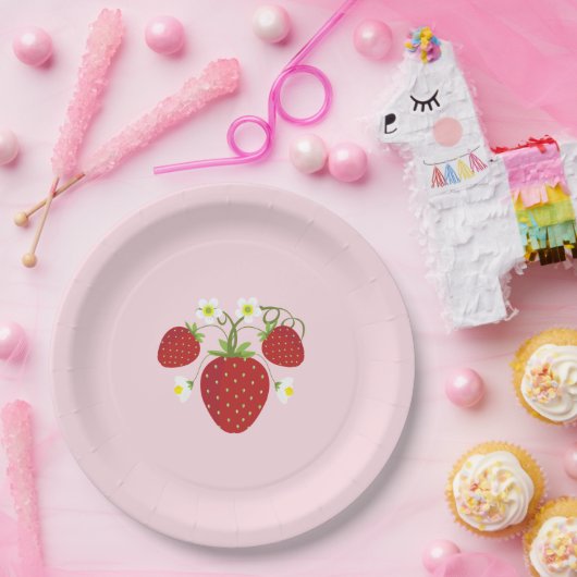 Erdbeeren Babydusche Teller| Rosa Pappteller (Party)