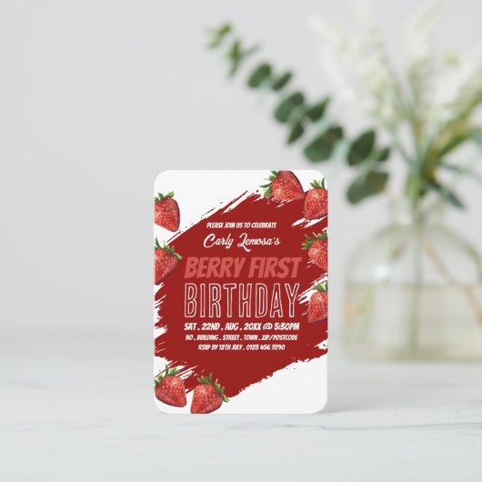 Erdbeeren, Berry First Geburtstag Handout Tickets (Stehend Vorderseite)