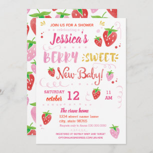 Erdbeeren BERRY SWEED Babydusche Wasserfarbe Einladung