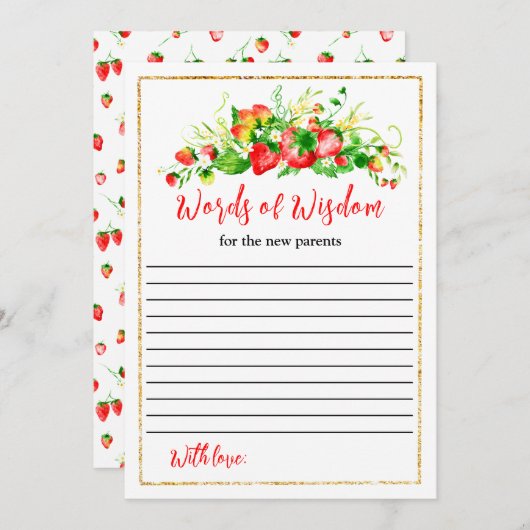 Erdbeeren Blätterdusche Worte der Weisheit Einladung (Vorne/Hinten)