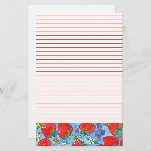 Erdbeeren Blaubeeren Bees Red Lined Briefpapier (Vorne/Hinten)