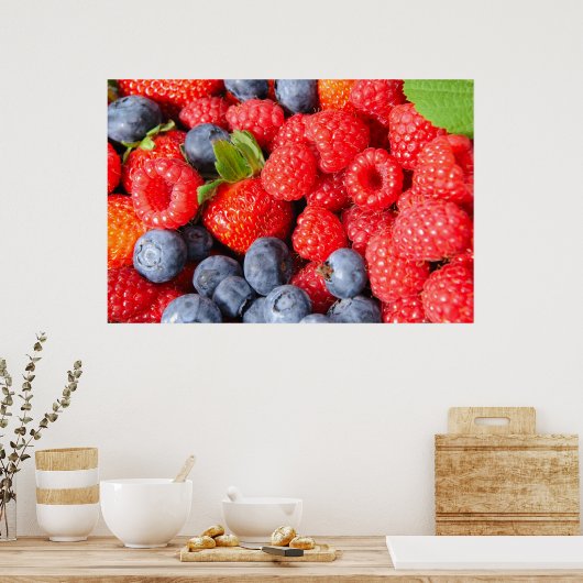 Erdbeeren Blaubeeren und Himbeeren Poster (Küche)