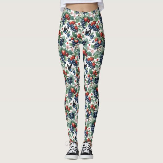 Erdbeeren Blaubeeren und Schmetterlinge Leggings (Vorderseite)