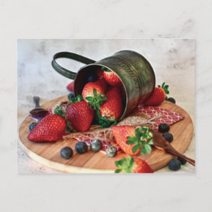 Erdbeeren Blueberries Obst und Süßigkeiten Postkarte