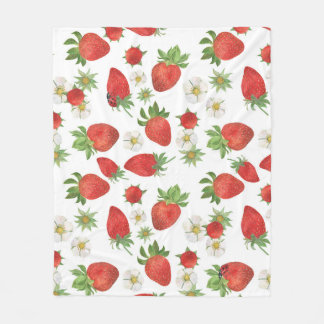 Erdbeeren Blume: Aquarellfarben - Nahtlose Kunst Fleecedecke
