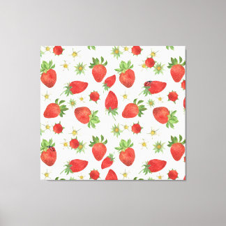 Erdbeeren Blume: Aquarellfarben - Nahtlose Kunst Leinwanddruck