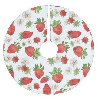 Erdbeeren Blume: Aquarellfarben - Nahtlose Kunst Polyester Weihnachtsbaumdecke