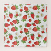 Erdbeeren Blume: Aquarellfarben - Nahtlose Kunst Puzzle (Horizontal)