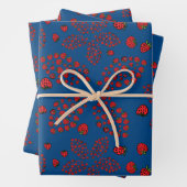 Erdbeeren-Blume auf blau Geschenkpapier Set (Beispiel)