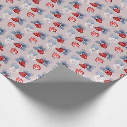 Erdbeeren, Blume, rosa Blätter Geschenkpapier (Ecke)