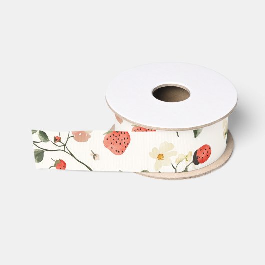 Erdbeeren Blumen Geburtstag Ripsband (Spule)
