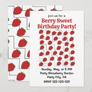 Erdbeeren Chevron Streifen Berry Sweet Geburtstag Einladung