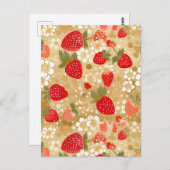 Erdbeeren Chiyogami Postkarte (Vorne/Hinten)