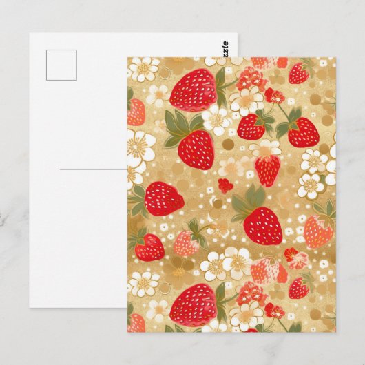 Erdbeeren Chiyogami Postkarte (Vorne/Hinten)